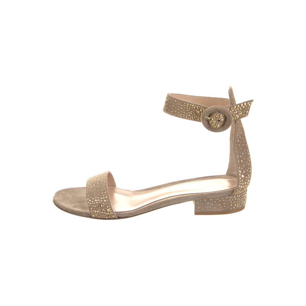 Gianvito Rossi Portofino Beige Suede Ankle Strap Flat Sandals Size 38